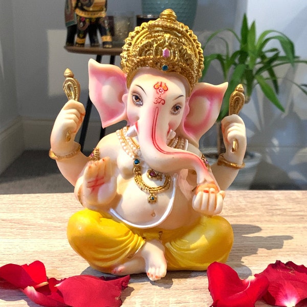 LORD GANESHA 15cm Resin Statue, Exquisite Hindu God for Pooja Prayer Meditation, Mandir Temple Decoration, Yoga, and Home Blessings.