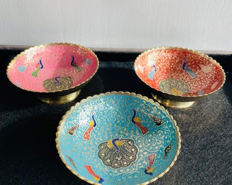 Handmade Brass Bowls with Traditional Meenakari Work
