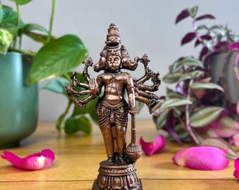 Handcrafted Copper Panchmukhi Hanuman Statue: Hindu Pooja Decor