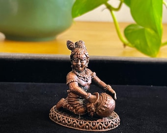Handcrafted Copper Lord Krishna Statue: Hindu Deity Pooja Decor
