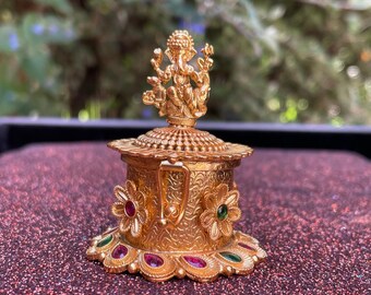 Gold Plated Sindoor Box: Elegant Kumkum Box, Spiritual Ritual Adornment