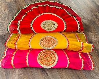 Handmade Gota Patti Thali Cover, Indian Pooja Decor, Aarti Veil