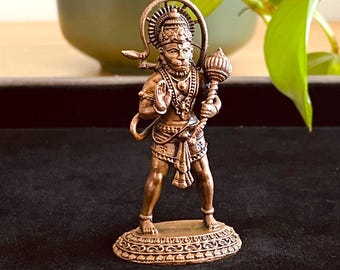 Handcrafted Copper Lord Hanuman Statue, Hindu Pooja Decor