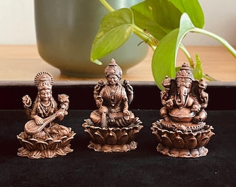 Handcrafted Copper Hindu Deity Miniatures: Ganesha, Shiva, Lakshmi
