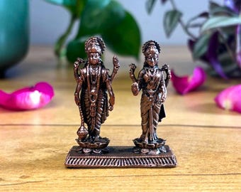 Handmade Copper Lakshmi Narayan Sculpture: Hindu Pooja Decor