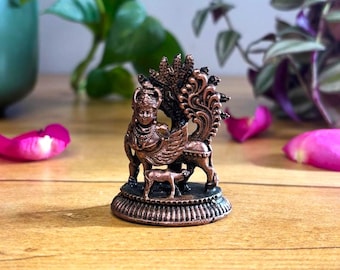 Handcrafted Copper Kamdhenu Cow & Calf Statue: Hindu Pooja Decor