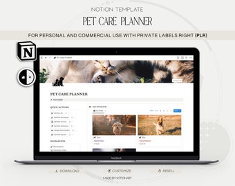 Complete Pet Care Planner Plr Notion Template,Digital Organizer for Pet Owners,Perfect for Scheduling Vet Appointments, Gift for Pet Lovers