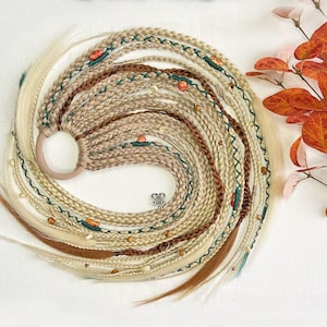 Boho wheat ginger green ponytail braids hair extension on hairband, Dreadlock ponytail hair wig, Synthetic Hair Fall, Dread falls