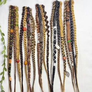 Clip in dreadlocks autumn forest hair extensions, festival viking dreads and braids on hair clips, cosplay hair accessory, Custom