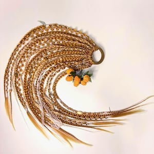 Boho rustic ginger foxy ponytail braids hair extension on band with seashells, Dreadlock ponytail hair wig, Synthetic Hair Fall, Dread falls