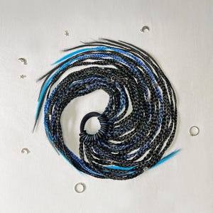 Curly black and blue ponytail braids hair extension on hairband, Viking dreadlock ponytail hair wig, mystic star night festival look