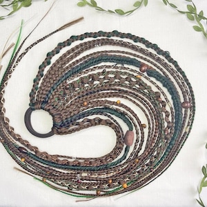 Boho green forest ponytail braids hair extension on hairband, Mavka dreadlock ponytail hair wig, Synthetic Hair Fall, Dread falls