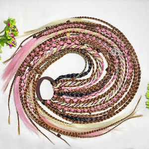Boho rosy fairy ponytail braids hair extension on hairband, Fairytale dreadlock ponytail hair wig, Synthetic Hair Fall, Dread falls