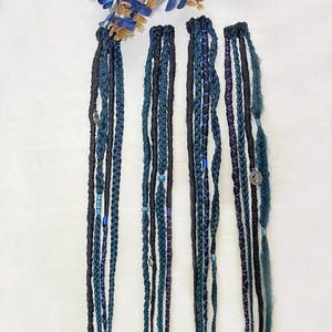 Clip in dreadlocks and braids blue and black hair extensions, festival night dreads and braids on hair clips, hair accessory, Custom