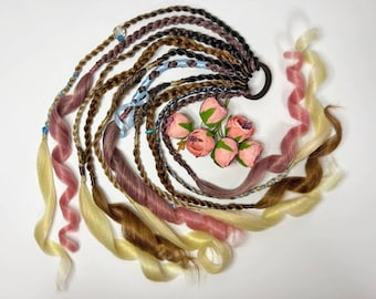 Extensión de cola de caballo trenzada de sirena personalizada, caída de cabello sintético de dos tonos