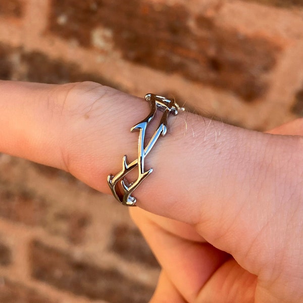 Silver Thorn Ring - Barb Wire Ring - Spiked Adjustable Opening Ring - Stainless Steel - Goth Streetwear - Hip Hop Punk - Y2K - Fashion Ring