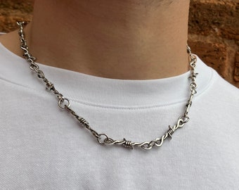 Skinny Barbed Wire Necklace - Thorn Chain - Thin Barb Wire Choker Chain - Silver - Streetwear - Goth - Hip Hop Punk - Alternative - Y2K