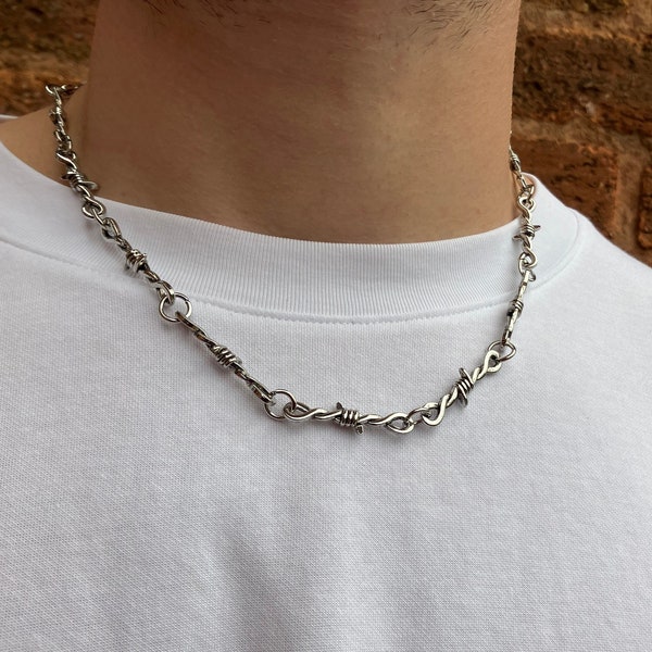 Collier fil de fer barbelé fin - chaîne d'épines - fine chaîne ras de cou en fil de fer barbelé - argent - streetwear - gothique - hip hop punk - Alternative - Année 2000