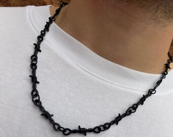 Skinny Barbed Wire Necklace - Thorn Chain - Thin Barb Wire Choker Chain - Black - Streetwear - Goth - Hip Hop Punk - Alternative - Y2K