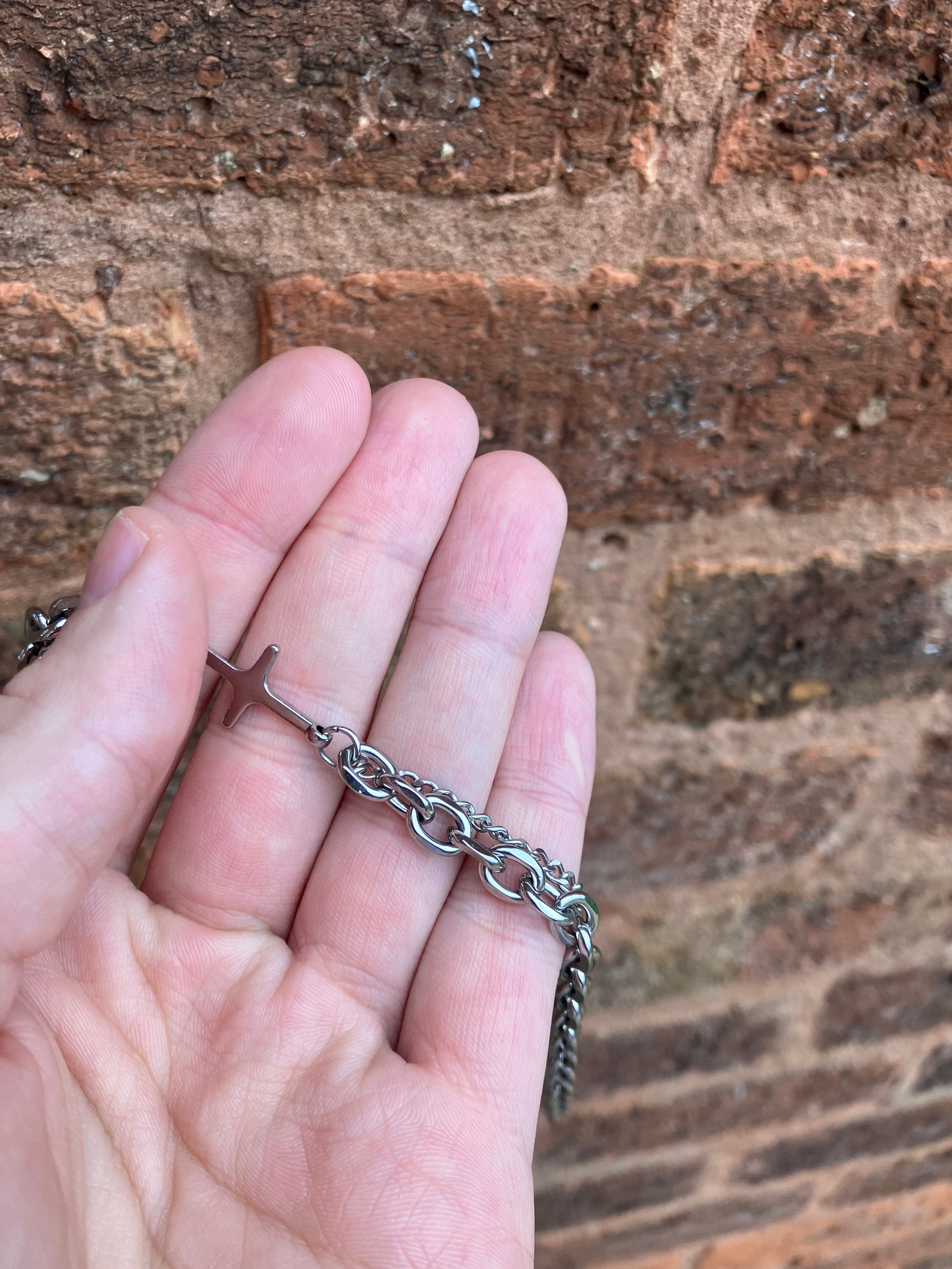 Star Cross Pendant Necklace Streetwear Chain Double Chain Necklace Silver Gothic Hip Hop Punk