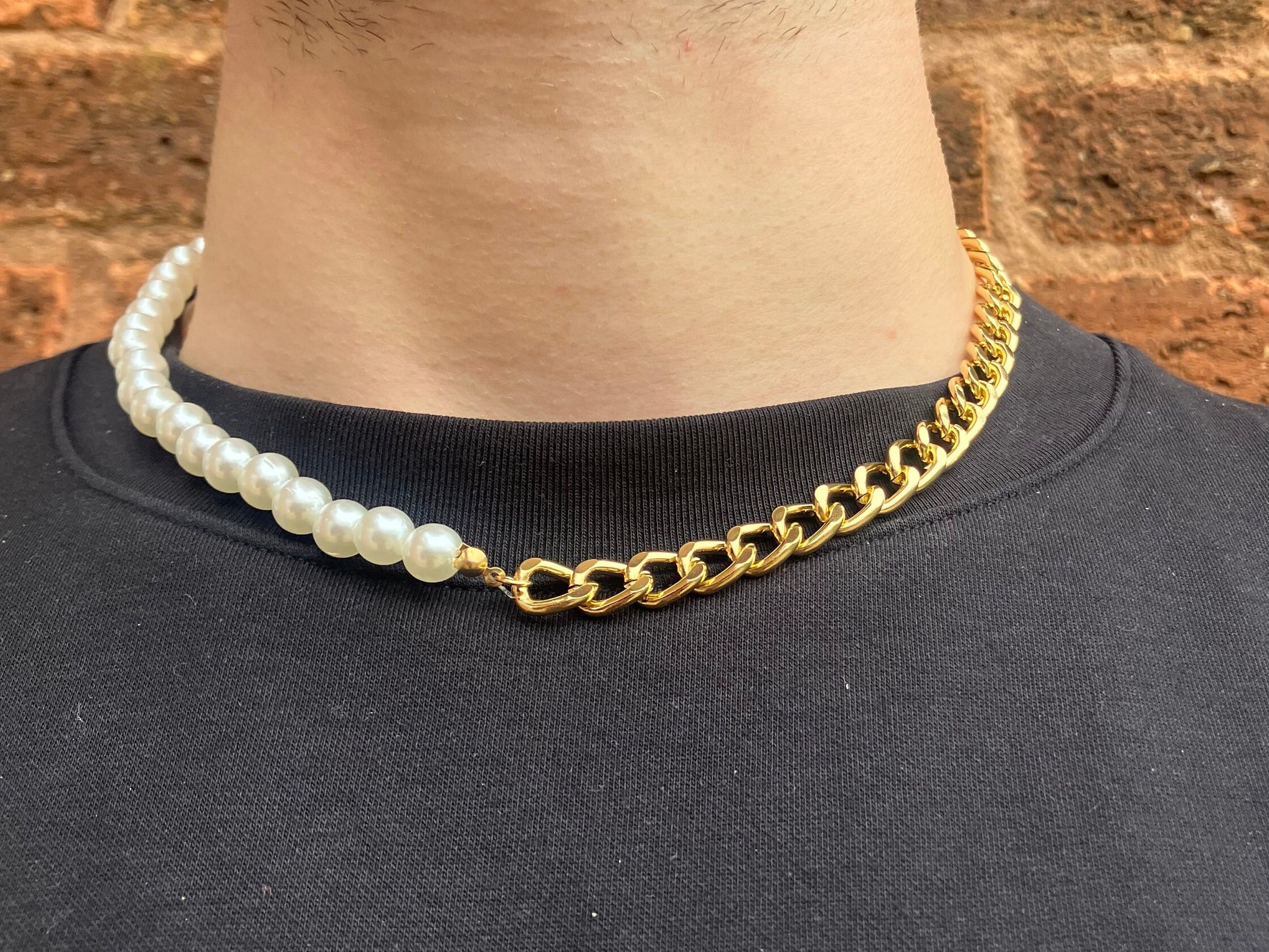 Chains Half Pearl Chain Necklace For Men Women Silver Gold Cuban Link  Stainless Steel Jewelry Choker Chunky Punk Vintage StoutChai2882976 From  Gkh9, $25.09 | DHgate.Com