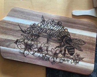 Handmade Wood Burning Bee Chopping Board