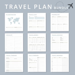 Pacote para impressão de planejador de viagens, planejador de itinerário de viagem, planejador de férias, plano de férias, diário de viagem, lista de embalagem, A4/A5/Carta