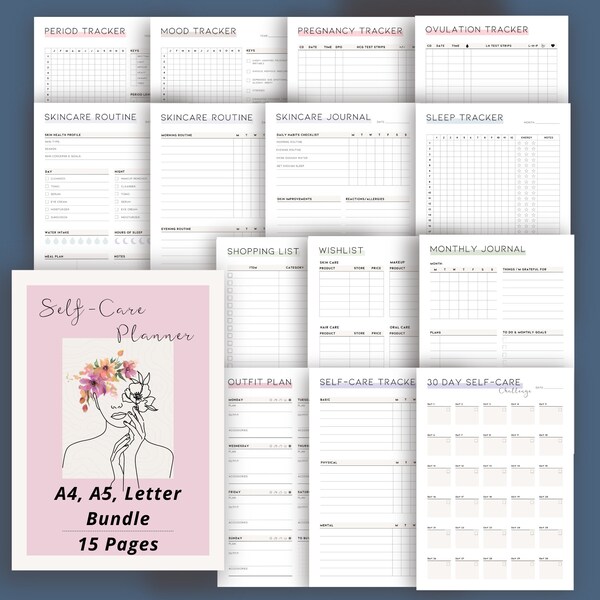 Self-Care Planner, 30 Day Challenge, Mood Tracker, Sleep Tracker, Skincare Journal, Period Tracker, Outfit Planner, Women Journal, Wellness