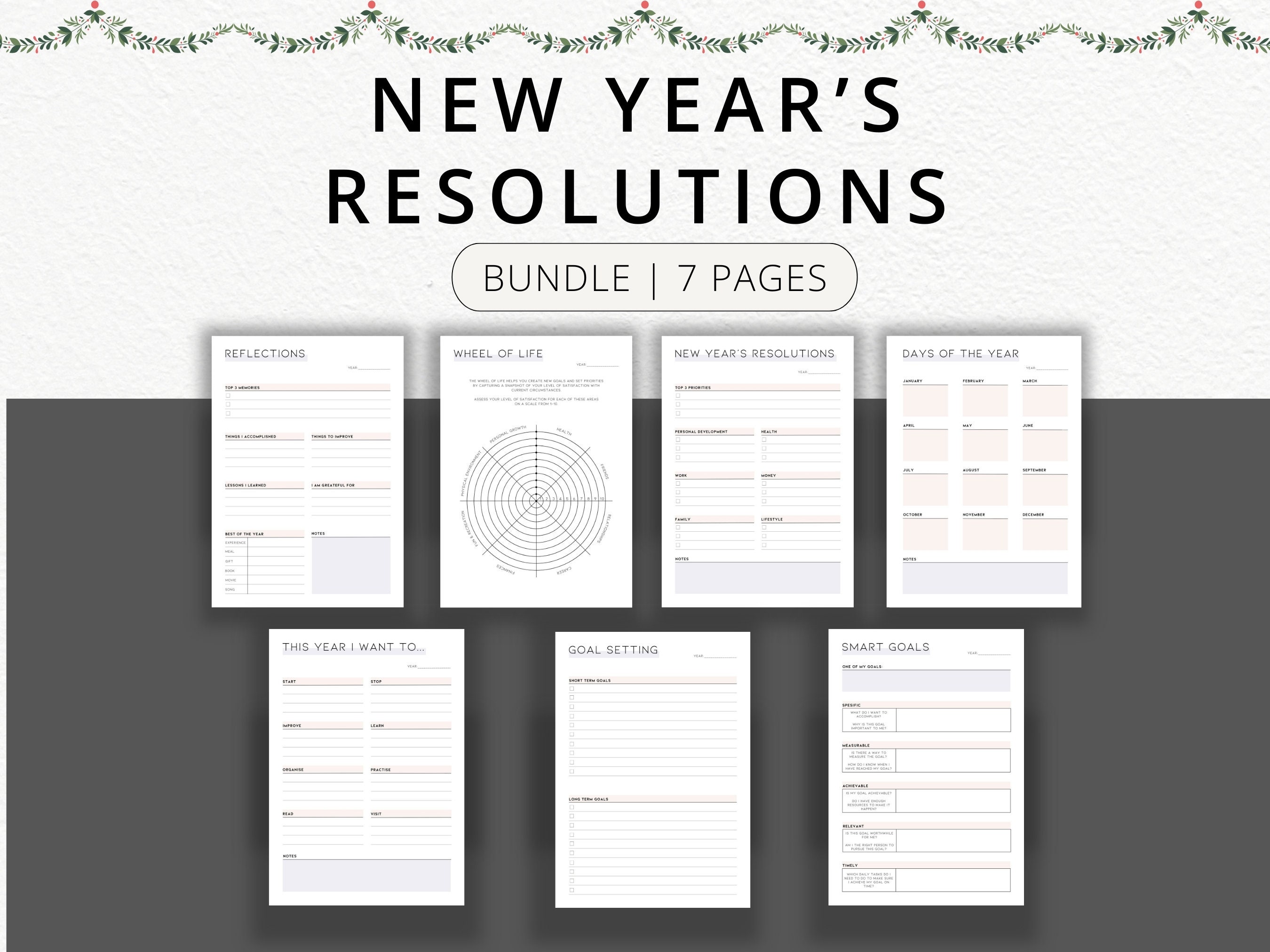 New Year Resolution Printable Bundle, New Year's Resolution Template ...