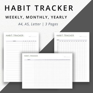 Weekly Habit Tracker, Monthly Habit Tracker, Yearly Habit Tracker, Goal Tracker Template, Routine Tracker, Habit Challenge, A4/A5/Letter
