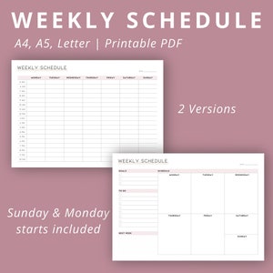 Hourly Weekly Schedule Landscape, Digital Weekly Planner, Week At a Glance, Weekly Agenda, Desk Planner, Weekly To Do List, A4/A5/Letter