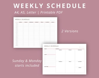 Horario semanal imprimible, planificador de paisajes, tamaño A4/A5/Carta (PDF)