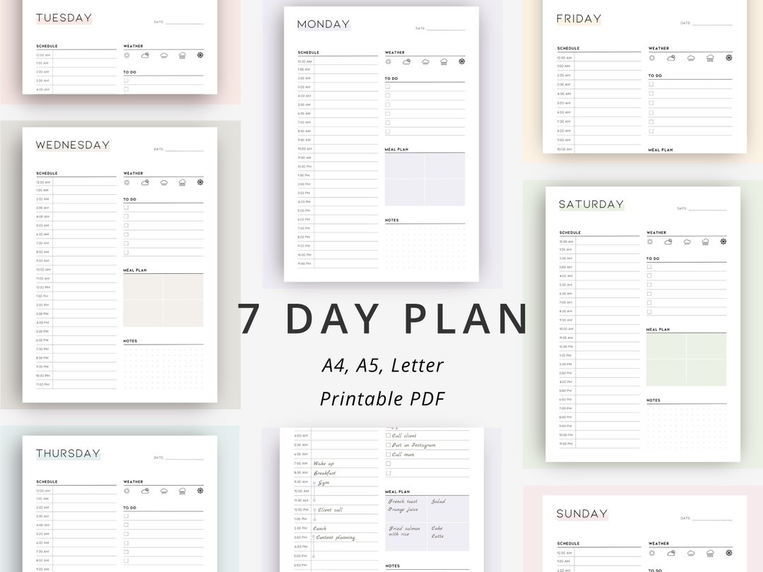 7 Day Planner Printable, Daily Planner, Weekly Planner, Daily to Do