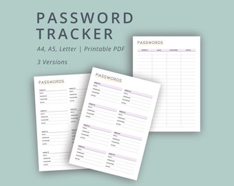 Printable Password Tracker Bundle, A4 A5 Letter (PDF)