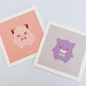 Gengar + Clefairy knuffels: kunstafdrukken