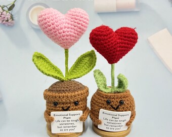 Cute Crochet Heart-Shaped Plant,Emotional Support Plants,Caring Gift,Customized Crochet Potted Plant,Mother's Day gift for her,Message Plant