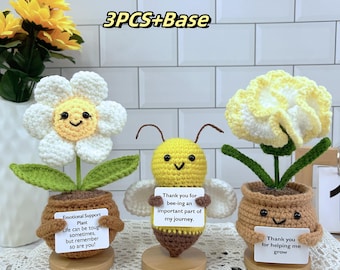 Cute Handmade Crochet Sunflower,Bee,Carnation-Emotional Support Plant,Thank You For Helping Me Grow,Thank You Gift,Mother's Day Gift