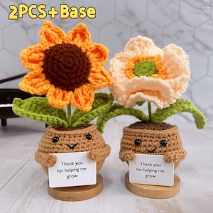 2PCS Cute Handmade Crochet Sunflower/Corn Poppy/Poppy,Thank You For Helping Me Grow,Thank you Gift,Thanksgiving Gift,Christmas Gift For Her