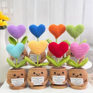 Multi-Color Crochet Heart-Shaped Potted Plant,Emotional Support Plant,Crochet Desk Decor,Valentines Day gift,Anniversary gift,Heartfelt Gift