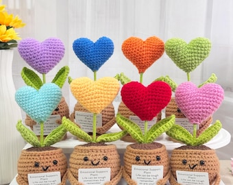 Multi-Color Crochet Heart-Shaped Potted Plant,Emotional Support Plant,Crochet Desk Decor,Mother's Day Gift,Teacher Appreciation Gift