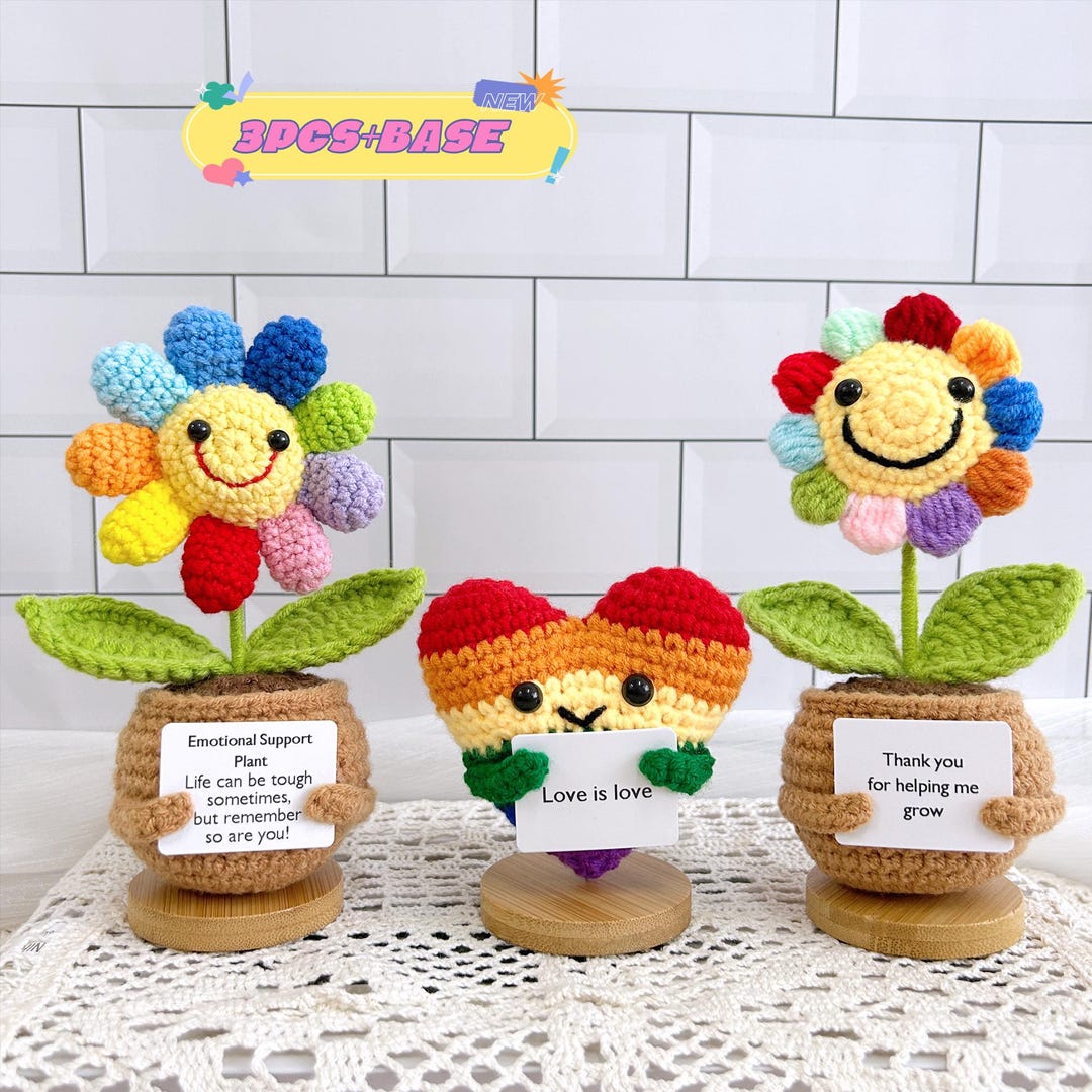Crochet Rainbow Sunflower/puff Sunflower/heart-emotional Support Plant ...