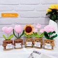 5PCS Cute Handmade Crochet Sunflower Plants,Crochet Pink Tulips/Roses/Forget me not/Hearts Plants,Emotional Support,Thank You For The Gift