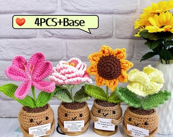 Adorable Handmade Crochet Flowers-Crochet Sunflower/Tulip/Peony/Lily,Emotional Support Plant,Thank You for Gift,Mother's Day Gift for her