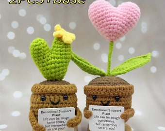 Handmade Crocheted Heart-shaped potted plants,Crochet Cactus Succulent,Gifts for Mom,Gift for Dad,Crochet Desk Ornaments,Thoughtful Keepsake