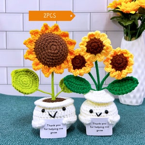 Cute Handmade Crochet Sunflowers,Thank You For Helping Me Grow,Thanksgiving gift,Christmas gift,Crochet Desk Decor,Emotional Support Plant