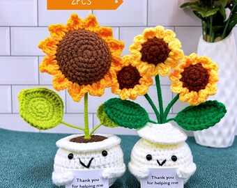 Handmade Crochet Sunflowers,Thank You For Helping Me Grow,Emotional Support Plant,Positive Flower,First Day Of School Teacher Gift