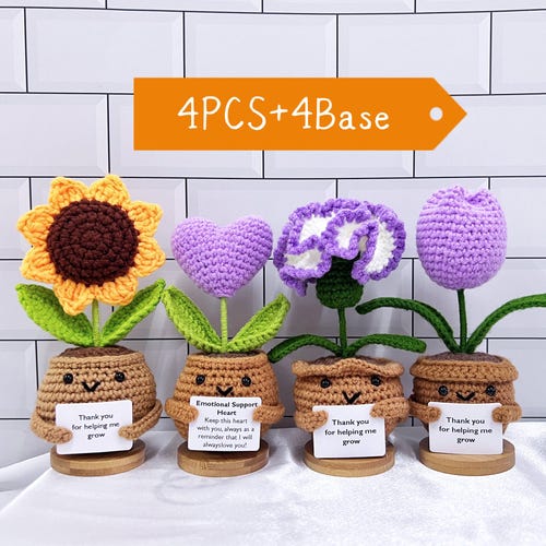 Cute Flower Bulk Gift for Mother-Handmade Crochet Sunflower/Heart/Tulip/Carnation,Thank You For Helping Me Grow Quote,Thank You Mom Love you