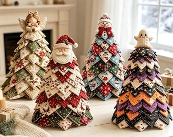 Quilted Christmas Tree DIY Kit,Xmas Tree Sewing Craft Kit,Home Decor,Angel Santa Snowman Ghost Tree, Beginner Friendly Xmas Craft Kit Gift
