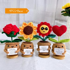 Cute Handmade Crochet Flower,Crochet Sunflowers/Roses/Daisies/Hearts Potted Plants,Thank You For Helping Me Grow,Thank You Gift,Teacher Gift