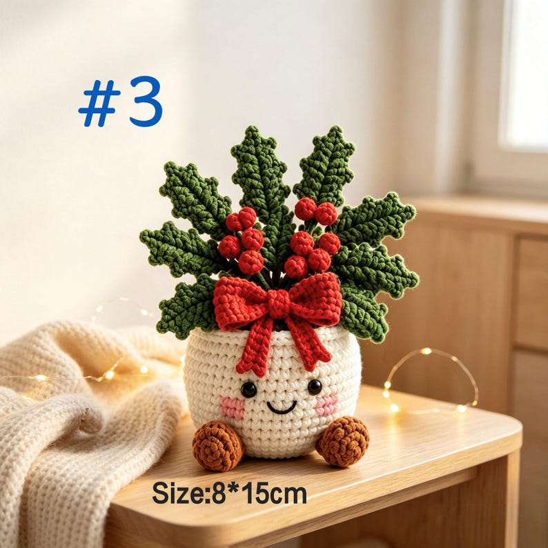 Adorable Crochet Christmas Potted Plant,handmade Amigurumi Xmas Planter ...